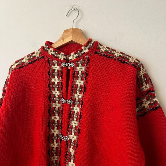 Vintage 1980s Dirdalstrikk of Norway Red Wool Cardigan Sweater EU Size 46 - Picture 4 of 10